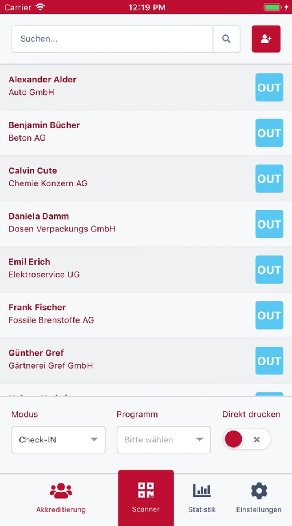 screenshot of vivenio Check-In
